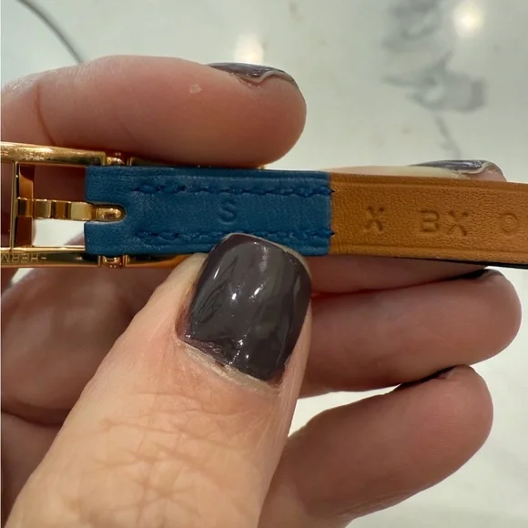 Hermes Behapi Triple Tour Bleu Electrique Leather Bracelet size small - Picture 3 of 7